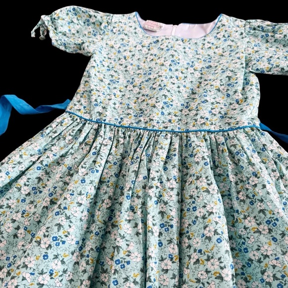 Vintage girls dress spring summer Floral Blue Green Dress sz 6 7 1014 - Picture 3 of 13
